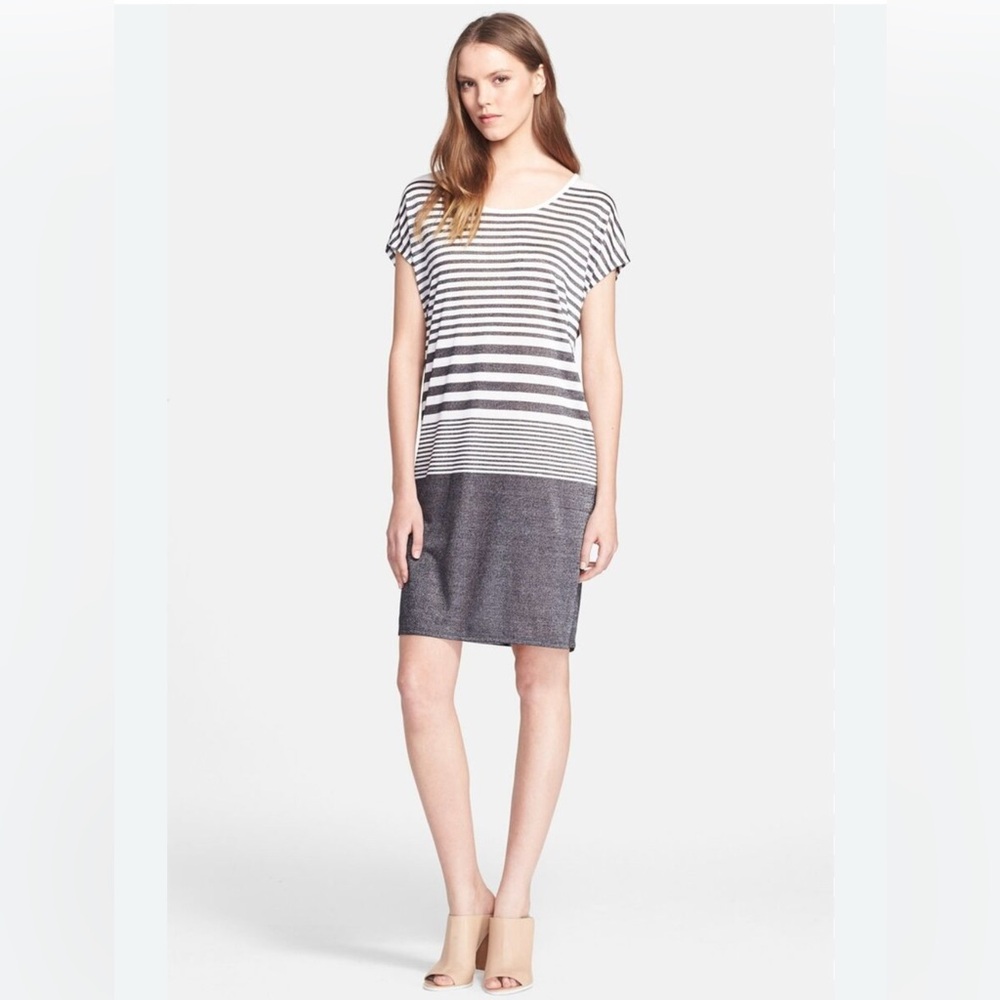 Vince White T Shirt Dress w Gray Stripes in Women’s Size XS